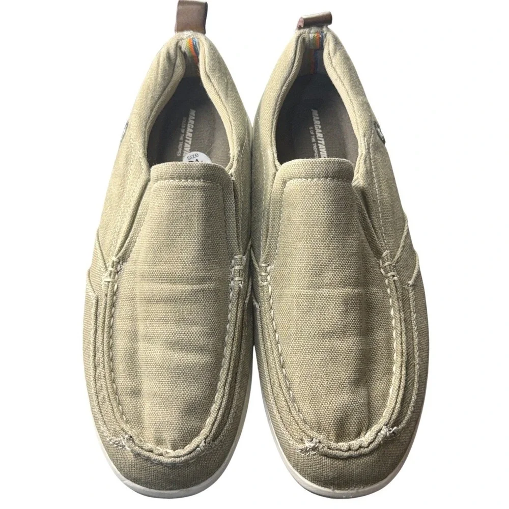 Margaritaville Mens Soles of the Tropics Canvas Slip On Shoes Tan Khaki Size 9.5